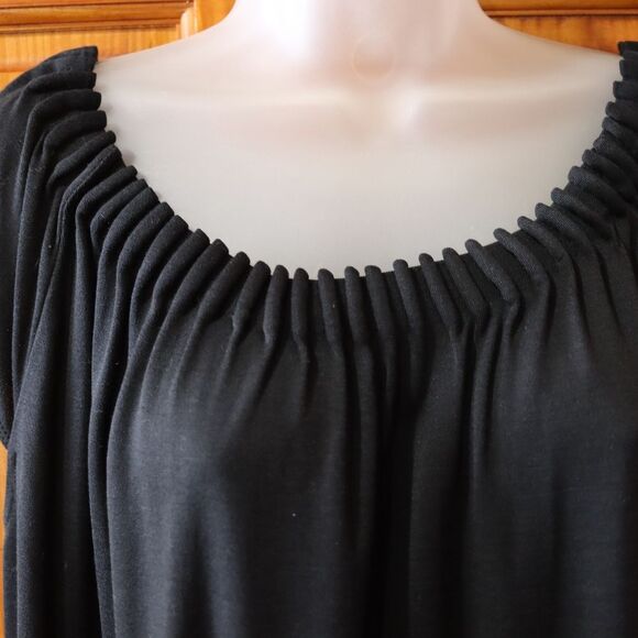Ellen Tracy Black Pleated Neckline Midi Dress Medium Wool & Silk - Picture 4 of 11